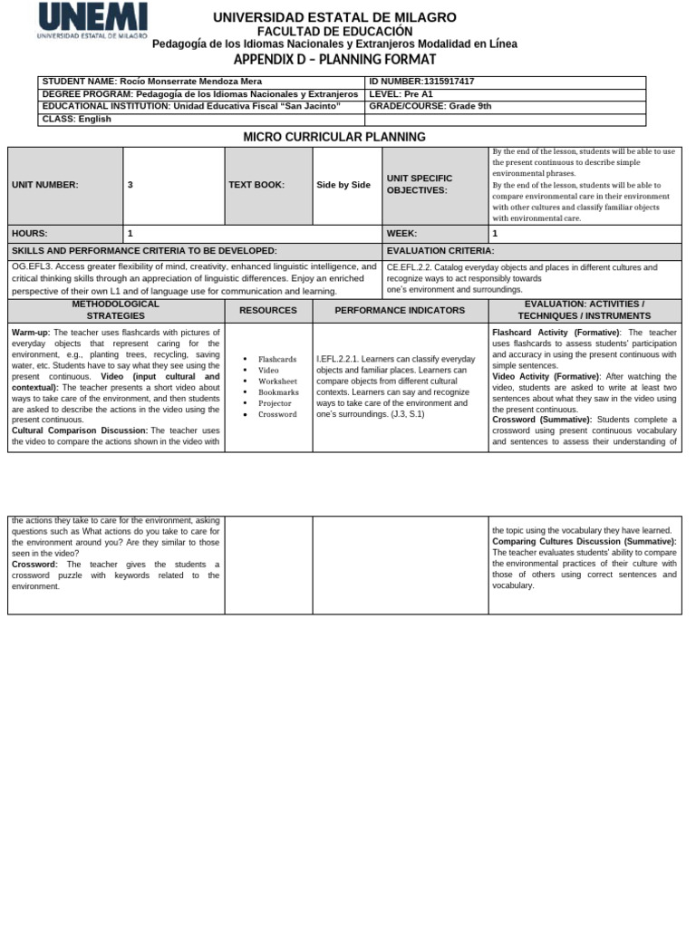 INTEGRALES 1 - Appendix D - MICROCURRICULAR PLANNING FORMAT | PDF ...