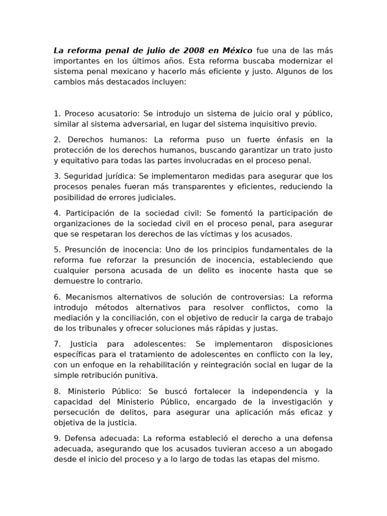 La reforma penal de julio de 2008 en México | PDF | Presunción de ...