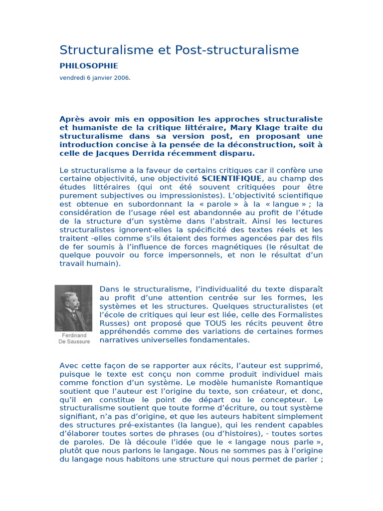 Structuralisme et Post-structuralisme | PDF | Jacques Derrida | Discours