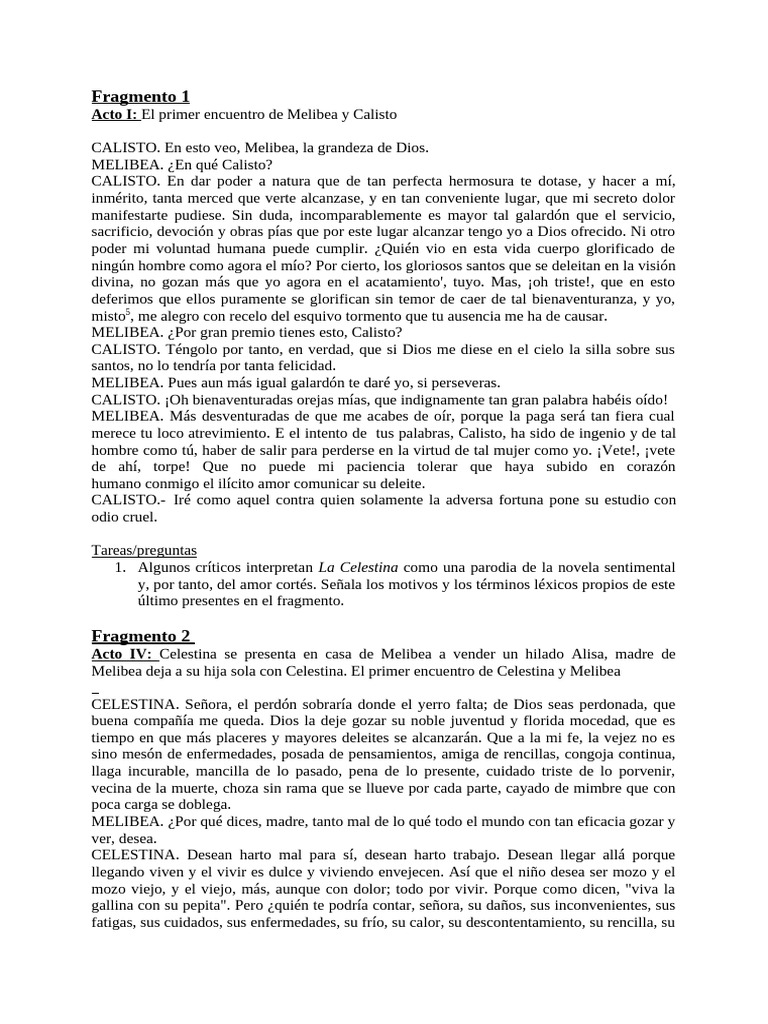 Encuentro de Melibea y Calisto en La Celestina | PDF