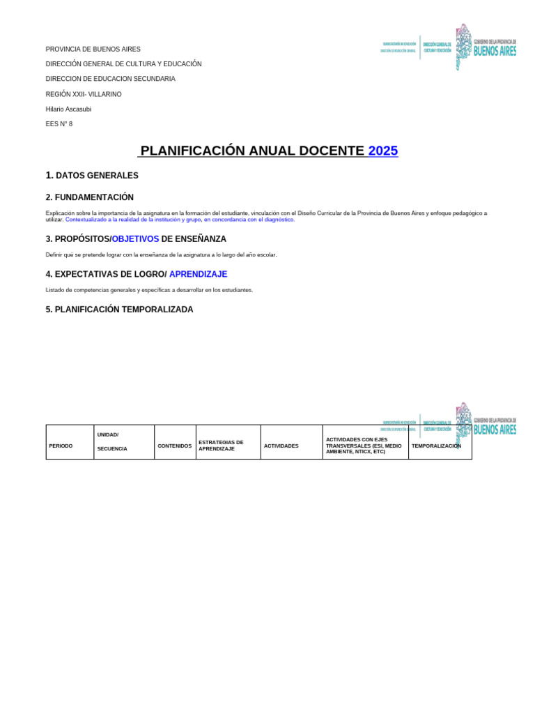 Planificación Anual Docente 2025 | PDF | Evaluación | Plan de estudios