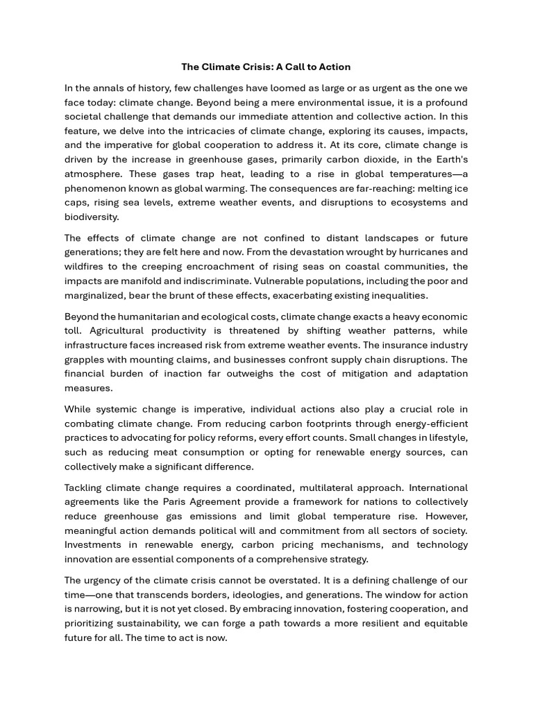 Climate Change: Urgent Global Action Needed | PDF | Climate Change ...
