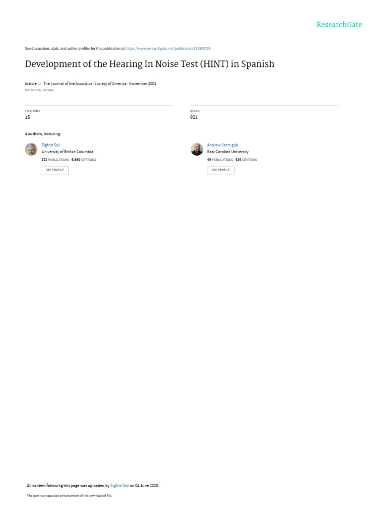 Spanish Hearing In Noise Test Development | PDF | Signal To Noise Ratio ...