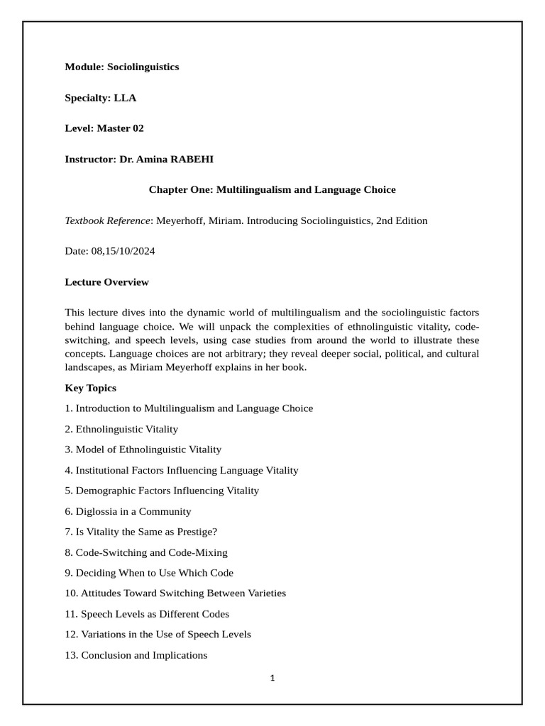 Multilingualism and Language Choice Insights | PDF | Arabic ...