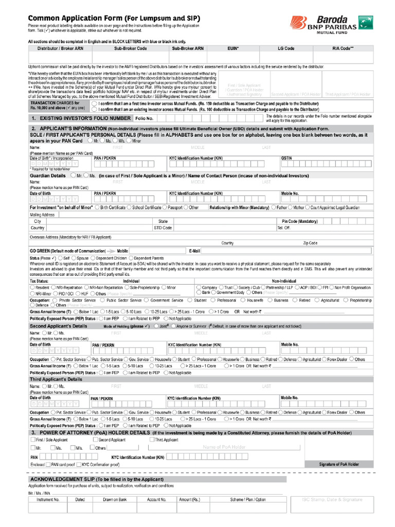 Baroda MF Common Form | PDF