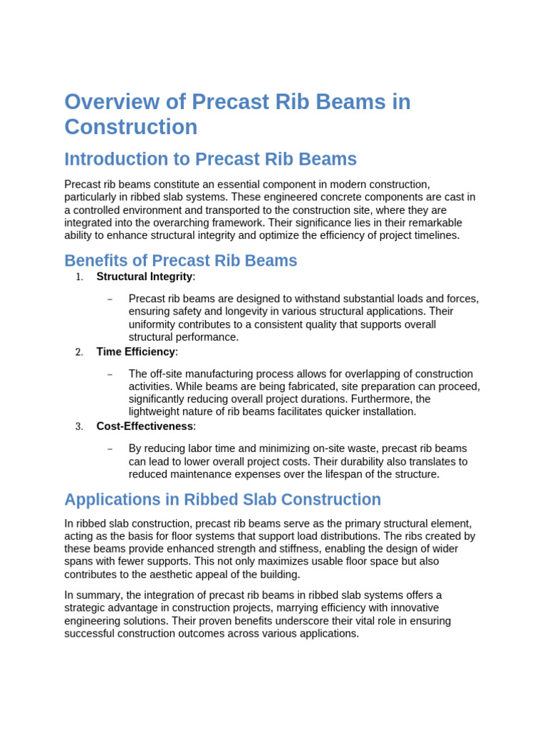 Precast Rib Beams in Construction | PDF | Concrete | Precast Concrete