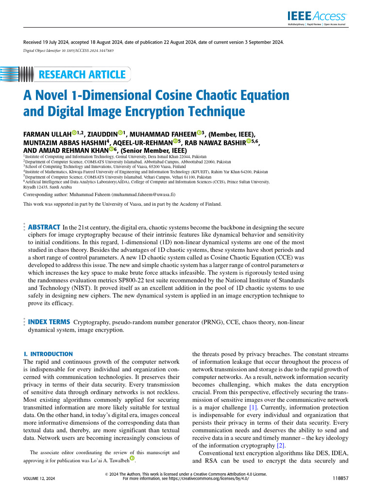 1D Cosine Chaotic Equation for Image Encryption | PDF | Cryptography ...