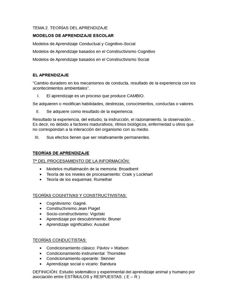 Teorías y Modelos del Aprendizaje | PDF | Condicionamiento clásico ...