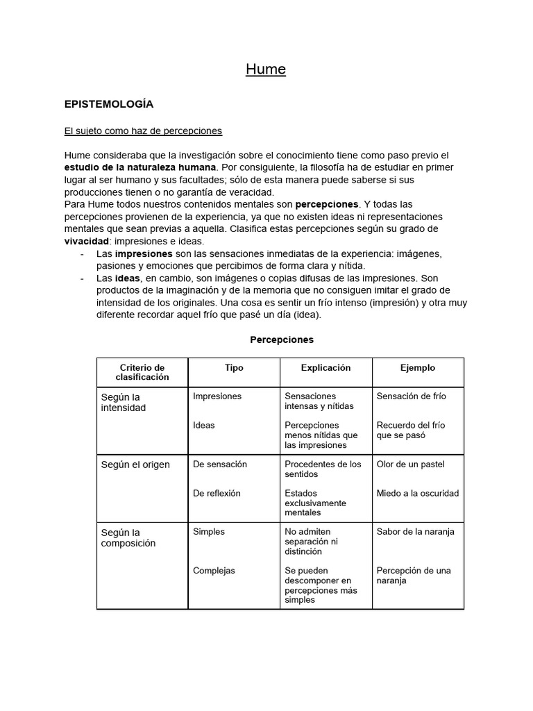 Epistemología de Hume: Percepciones y Causalidad | PDF | David Hume ...
