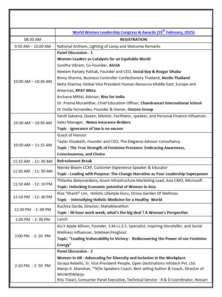 Women Leadership Congress 2025 Agenda | PDF | Economies | Business