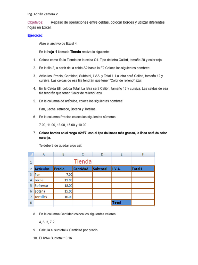 Ejercicio de Excel: Formato y Cálculos | PDF