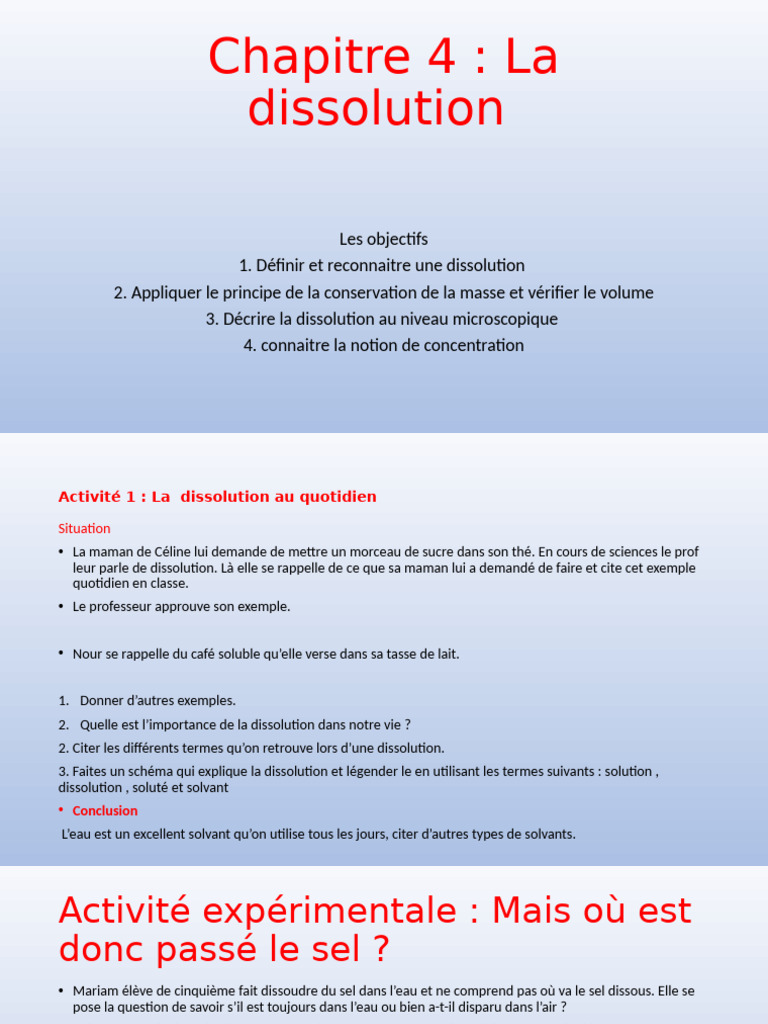 Comprendre la dissolution et ses exemples | PDF | Méthode scientifique ...