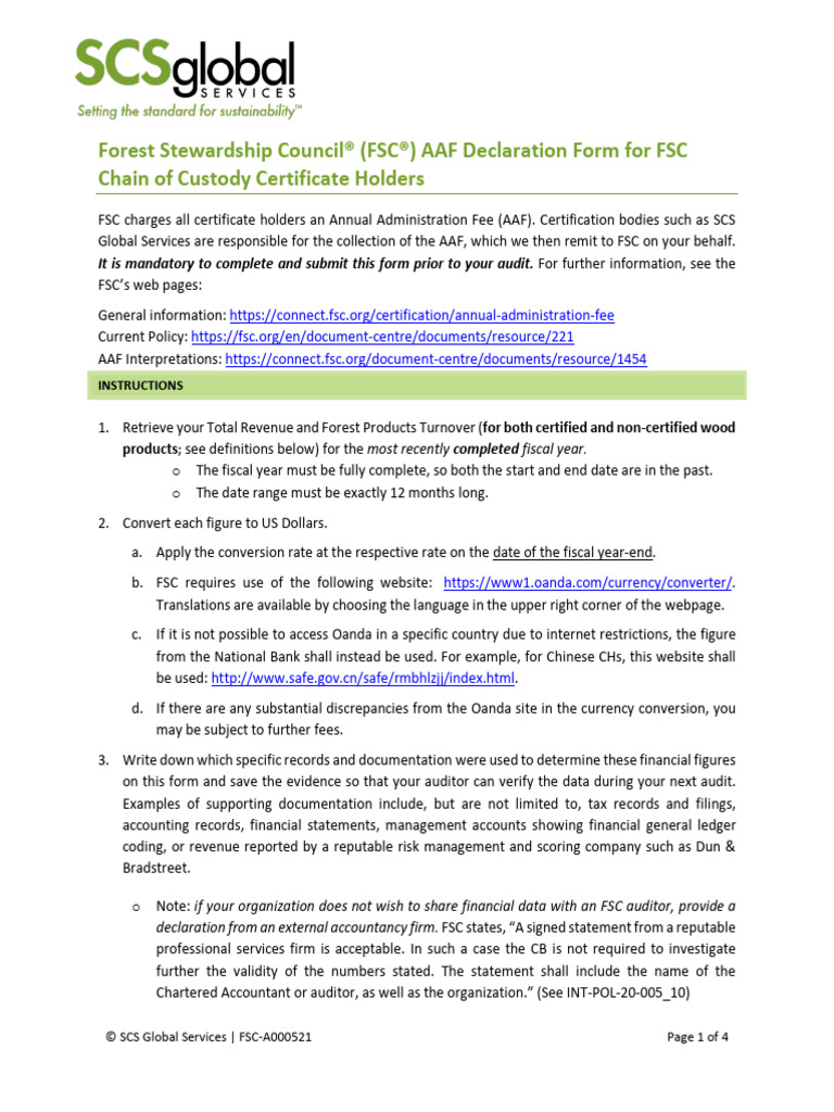 COC FRM AAFDeclarationForm V5!0!120723 | PDF | Forest Stewardship ...