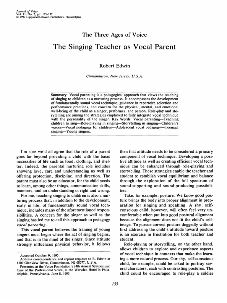 Vocal Parenting in Singing Education | PDF | Singing | Vocal Pedagogy