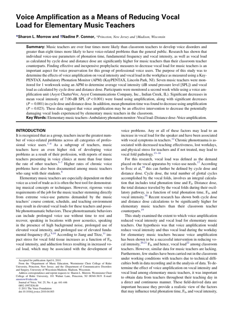 Voice Amplification Benefits for Music Teachers | PDF | Acoustics | Sound