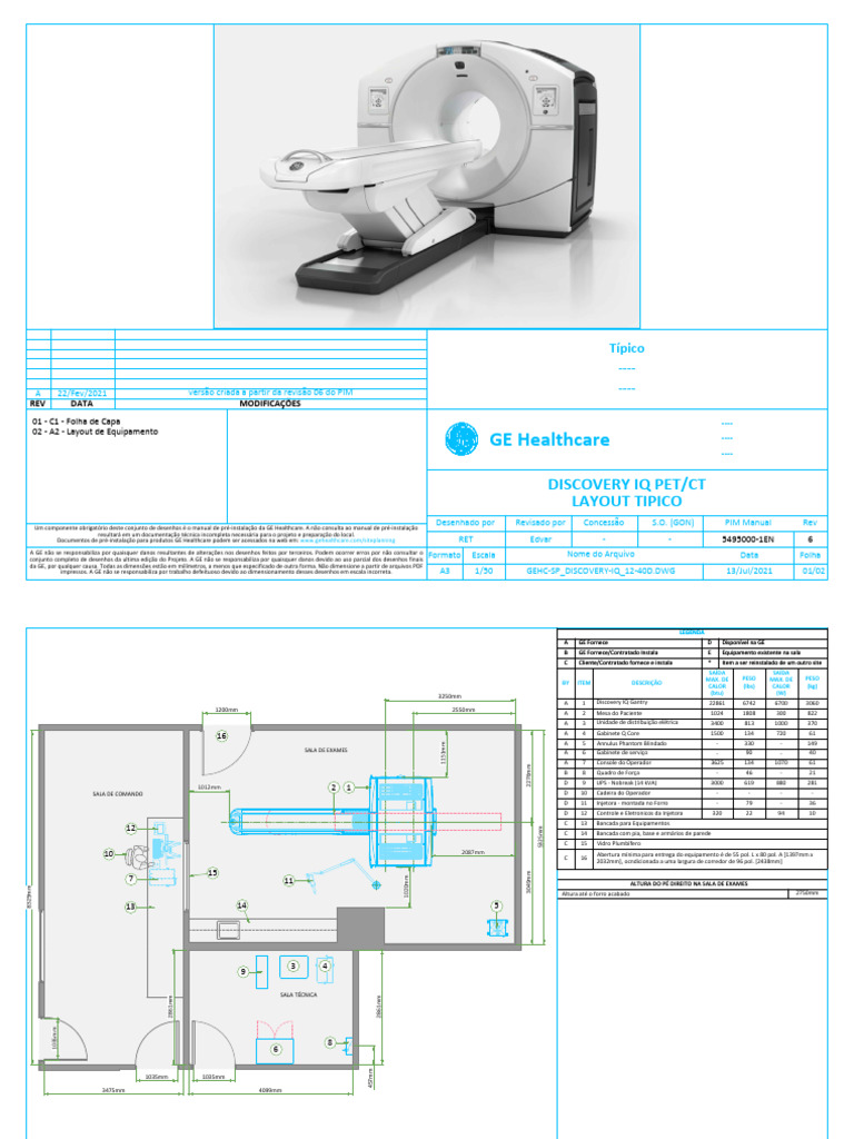 Layout do Equipamento Discovery IQ PET/CT | PDF