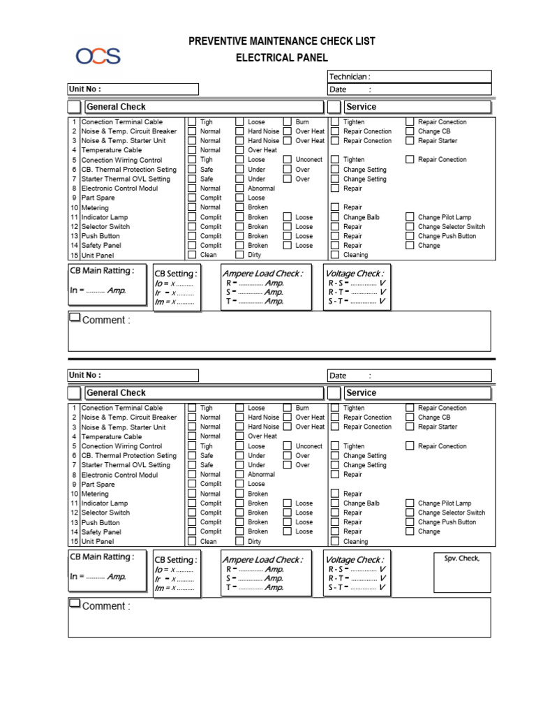 Preventive Maintenance Check List Electrical Panel | PDF | Switch ...