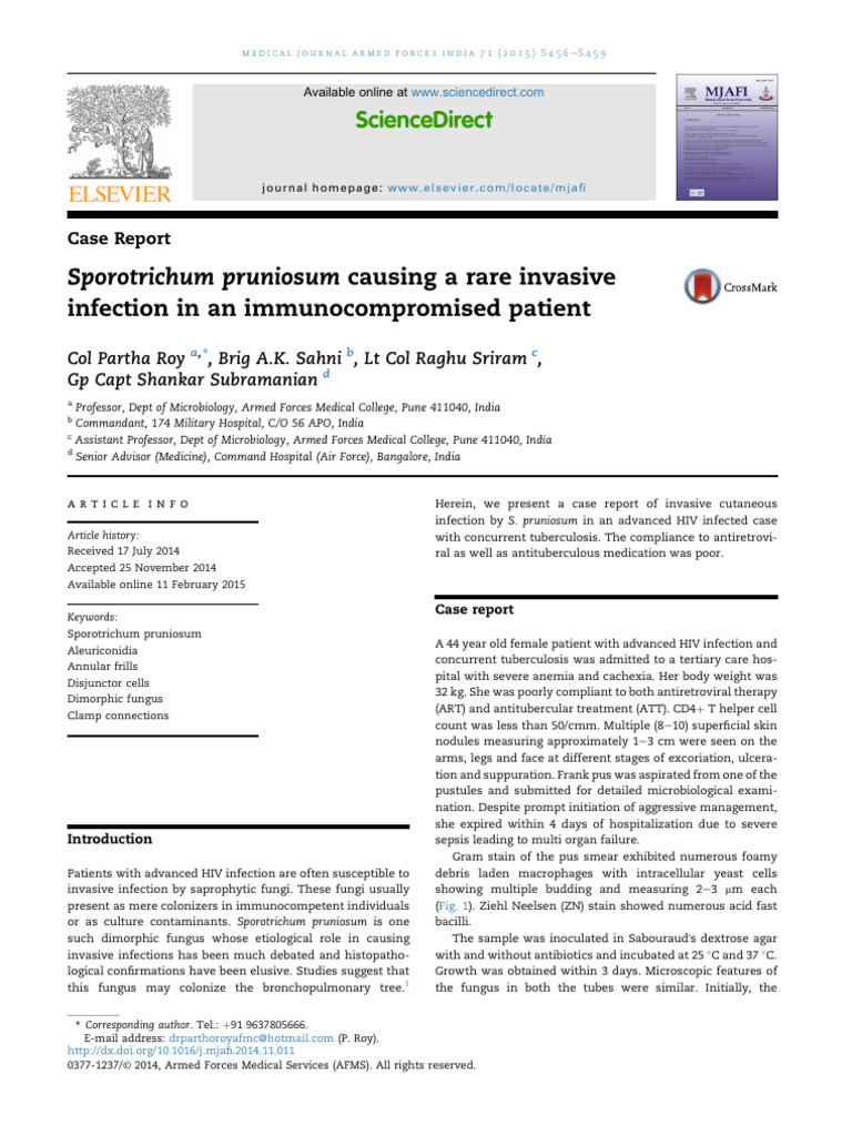 Invasive Infection by Sporotrichum pruniosum | PDF | Fungus | Infection