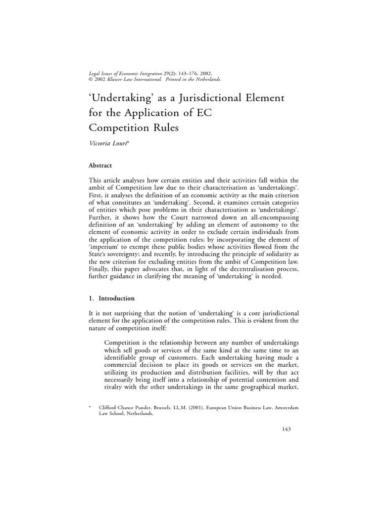 Defining 'Undertaking' in EC Competition Law | PDF | Employment | Treaty