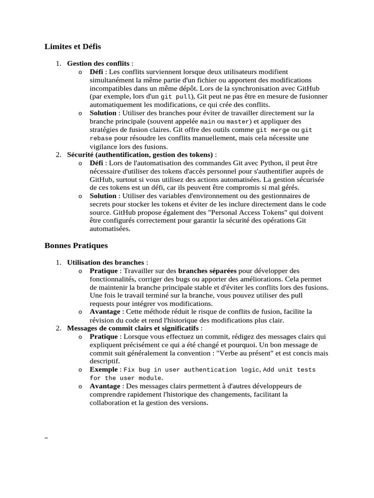 Défis et Limites de Git et GitHub | PDF | Gestion de versions | Bug ...
