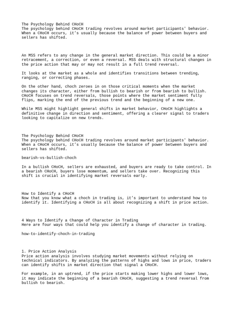 The Psychology Behind CHoCH | PDF | Market Trend | Financial Markets