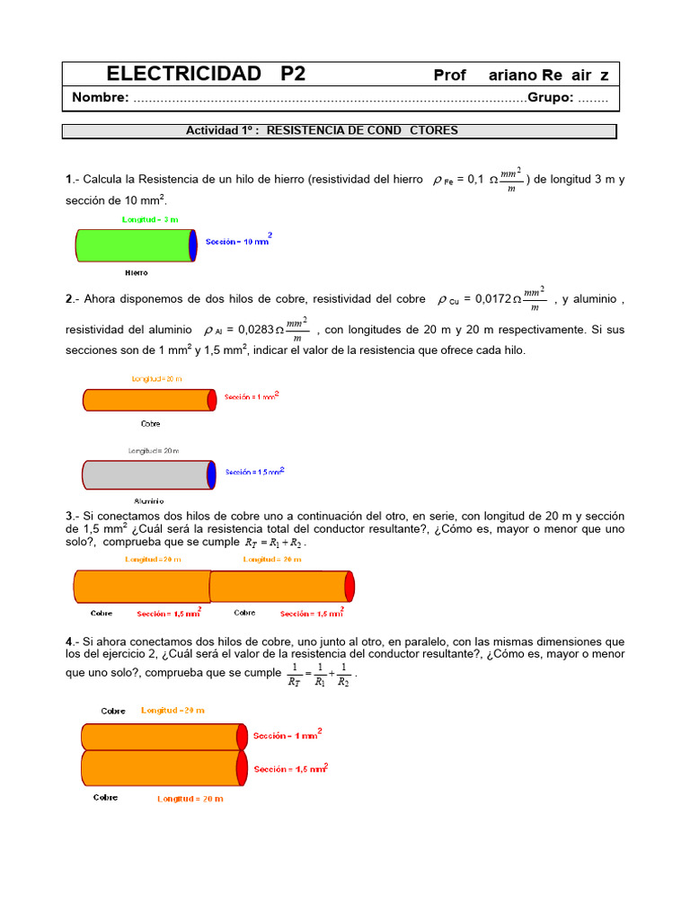 Ejercicios de Electricidad FP2 | PDF | Resistencia Eléctrica y ...