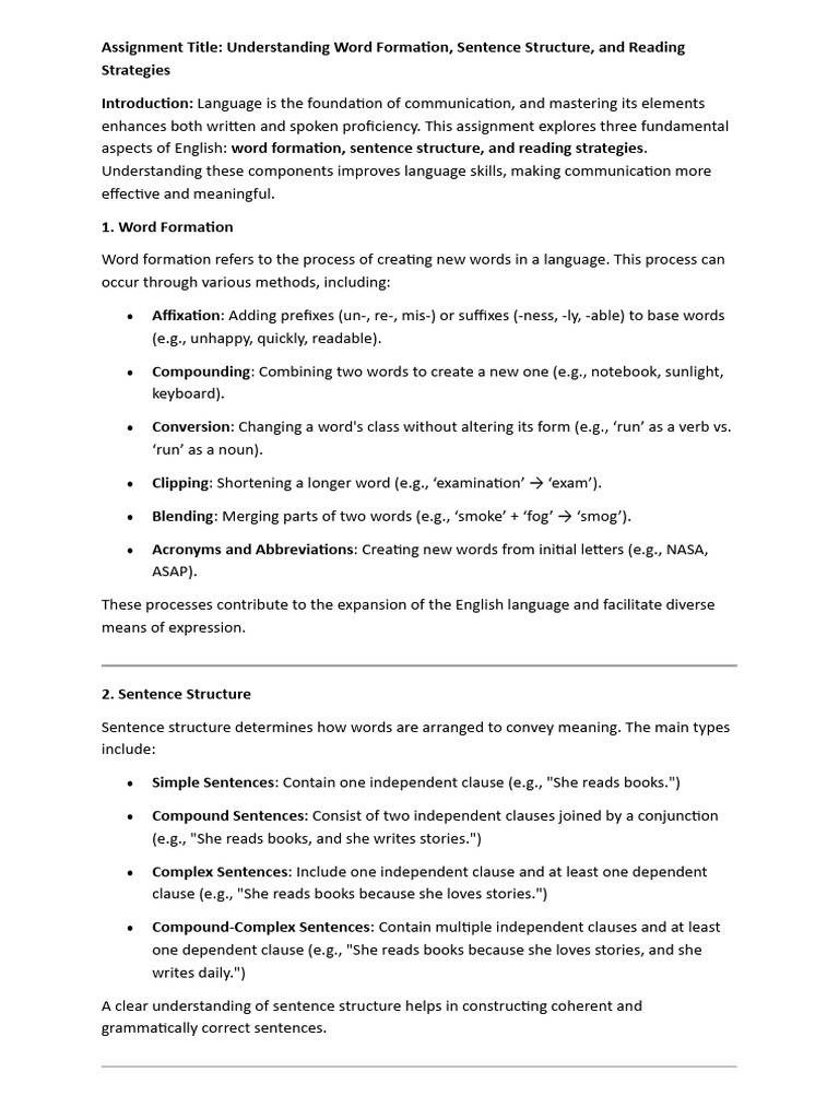 Mastering Language Skills: Word Formation & Structure | PDF | Reading ...