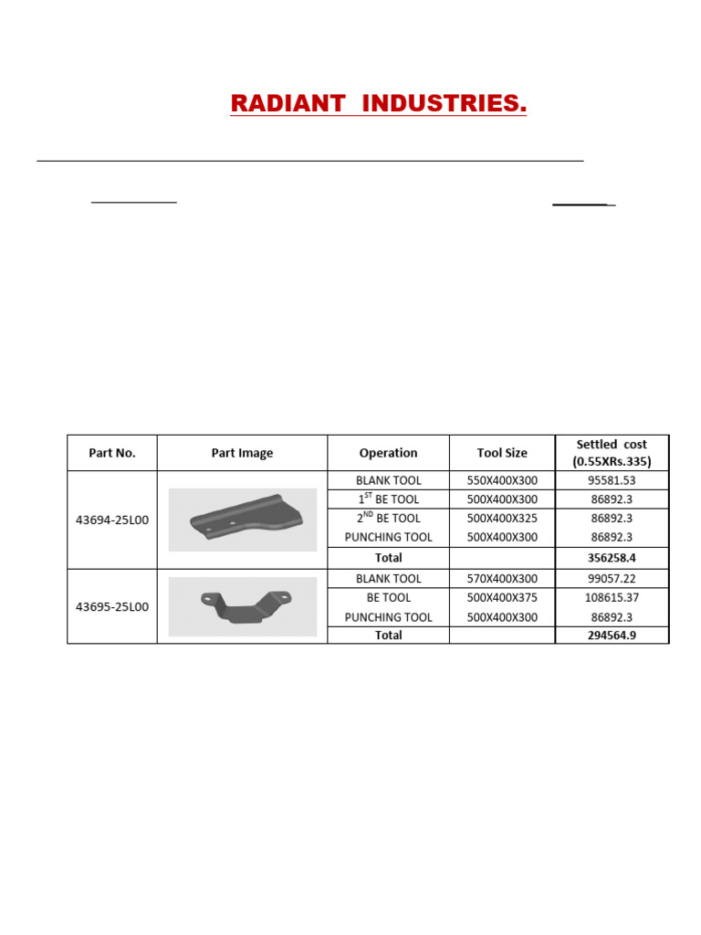 Quotation for Tooling by Radiant Industries | PDF