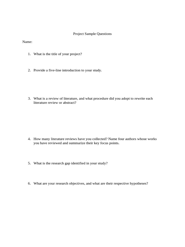 Project Research Questionnaire Guide | PDF