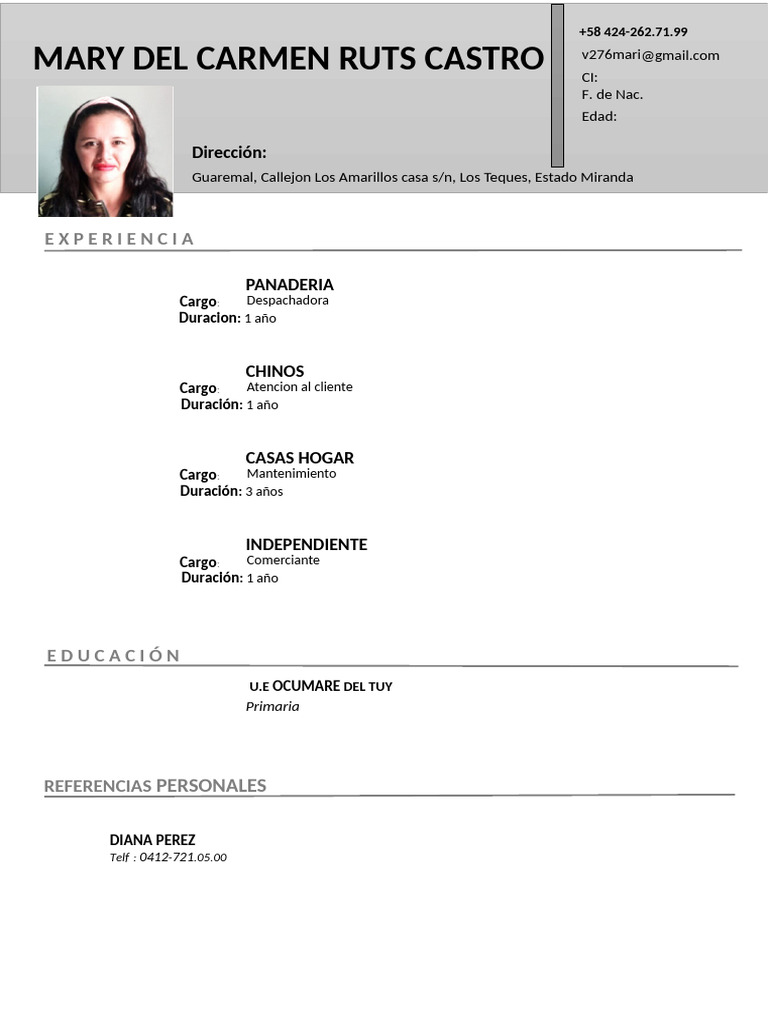 Currículum de Mary del Carmen Ruts Castro | PDF