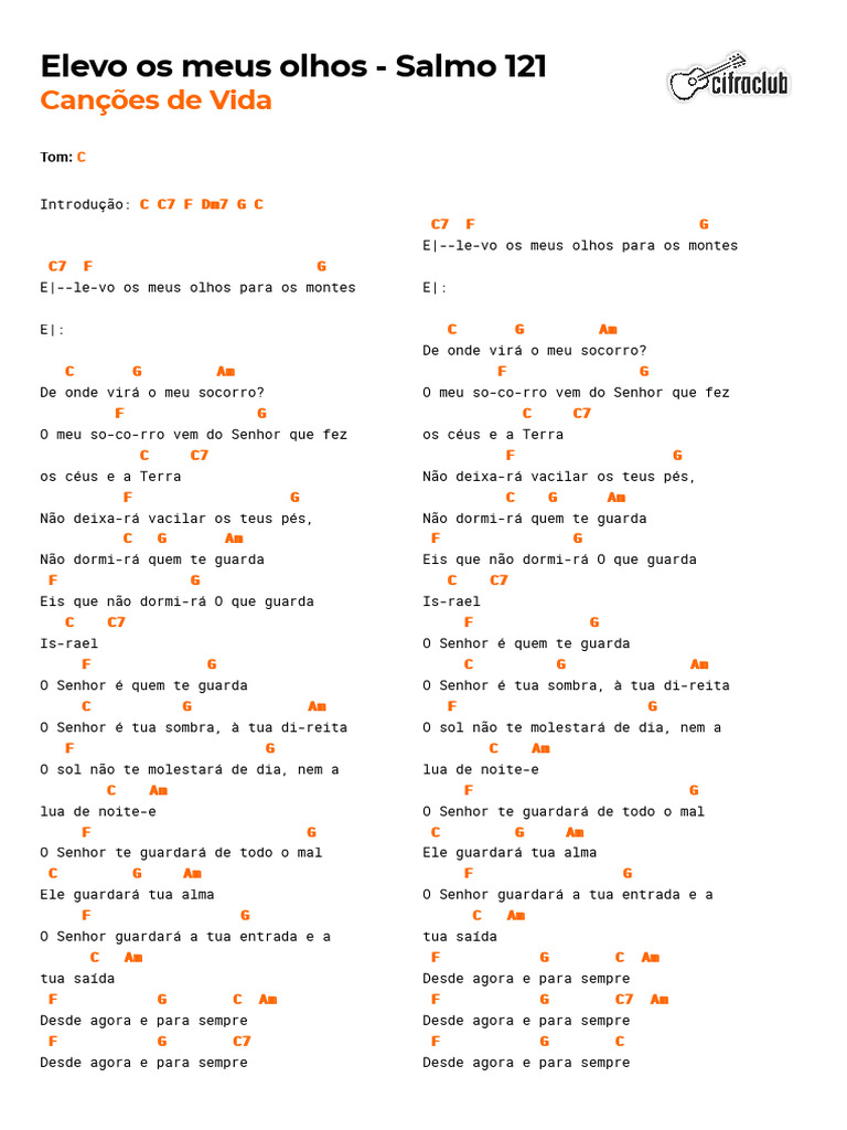 Letra E Acordes De Elevo Os Meus Olhos Pdf