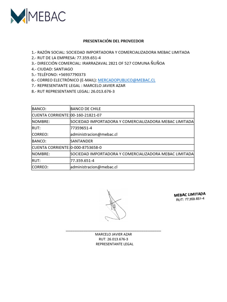 Presentación de Mebac Limitada | PDF