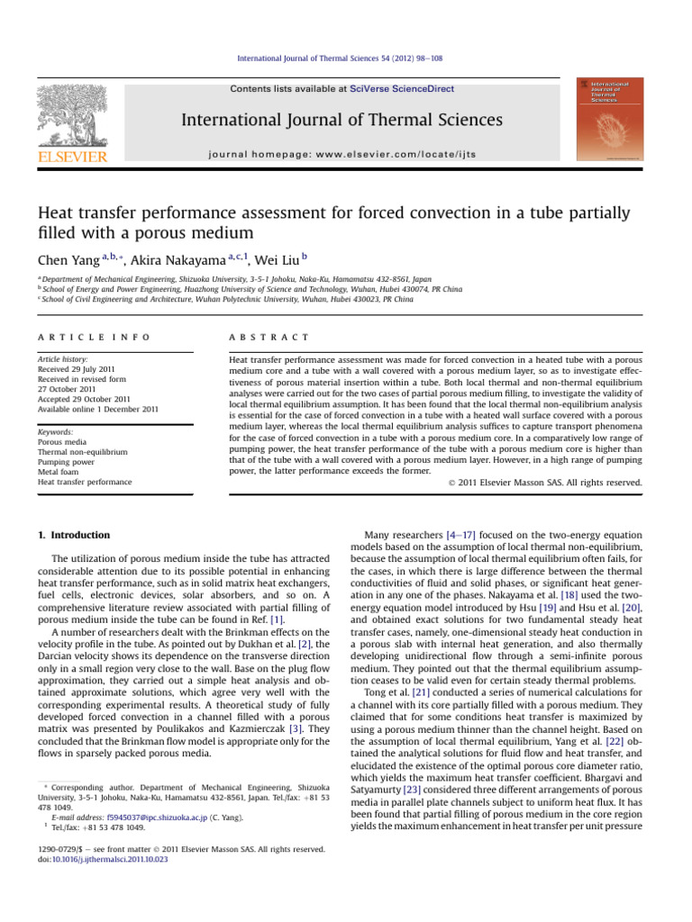 Heat Transfer Performance Assessment For Forced Convection in A Tube ...