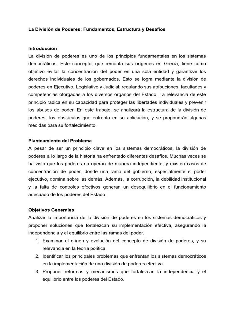 La División de Poderes_ Fundamentos, Estructura y Desafíos | PDF ...