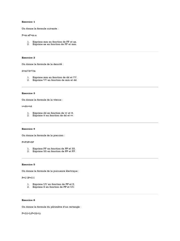 Transformation de Formules Physiques | PDF
