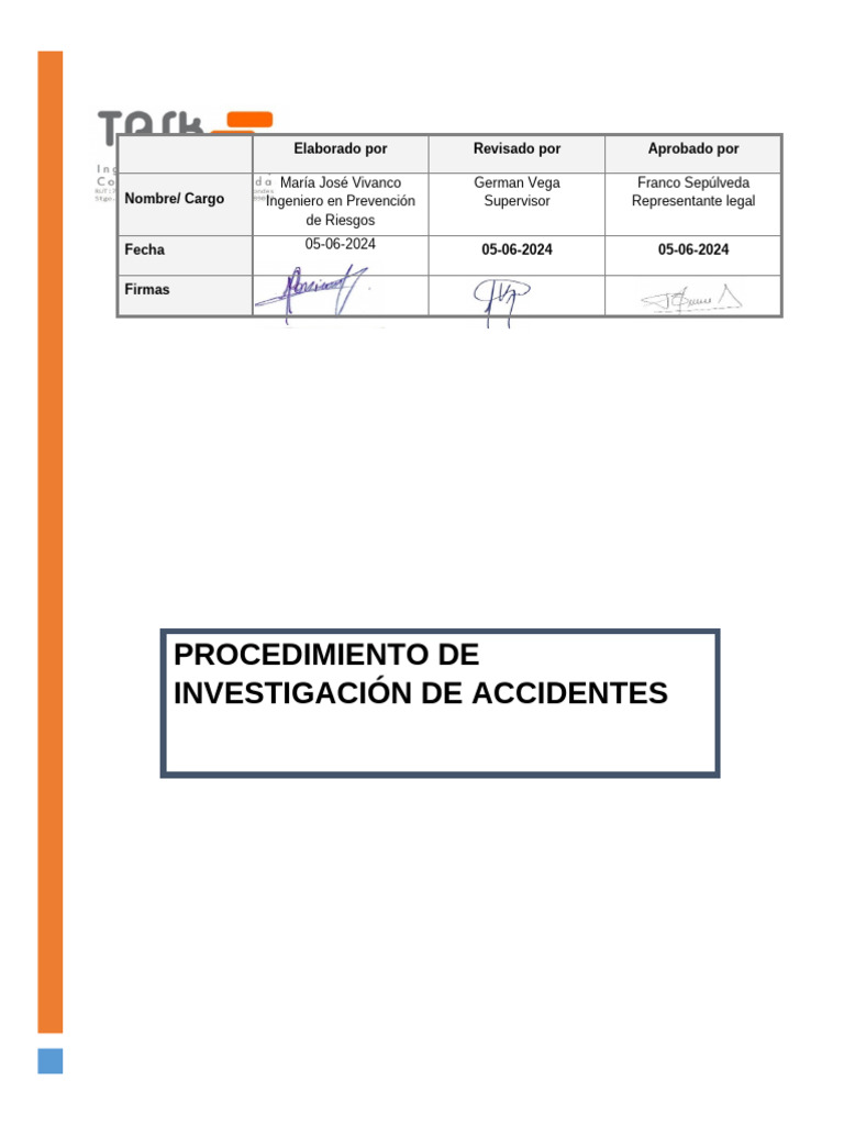 Procedimiento De Investigacion De Accidentes Task 2024 Pdf