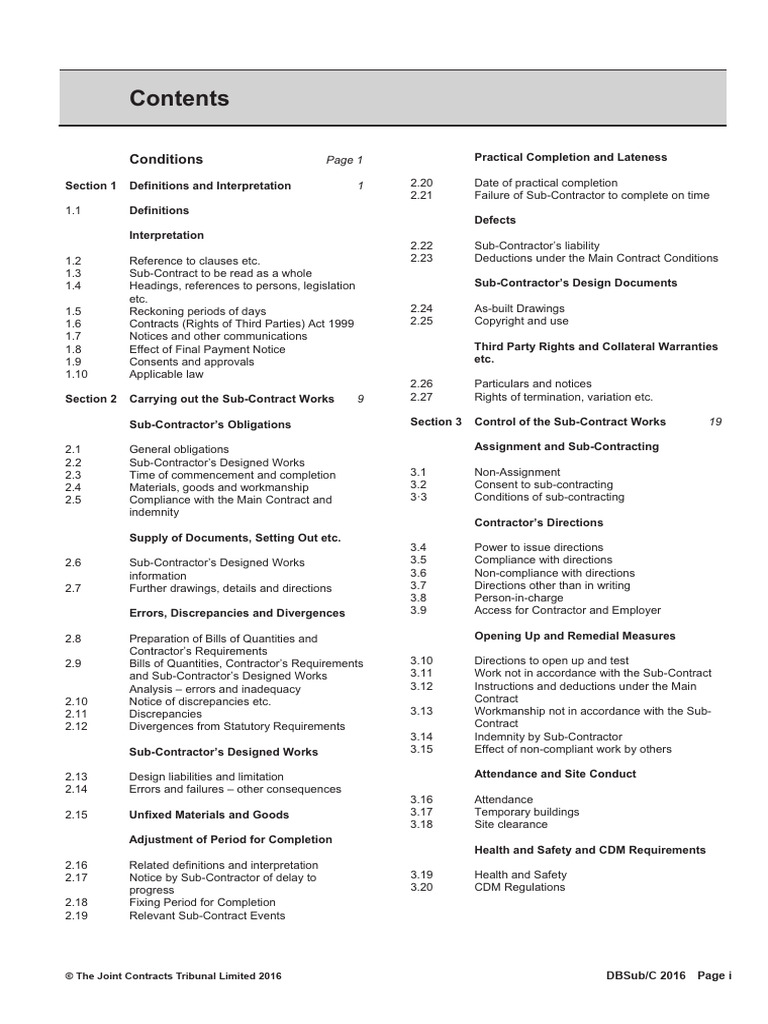 JCT DBSub/C 2016 Contract Guidelines | PDF
