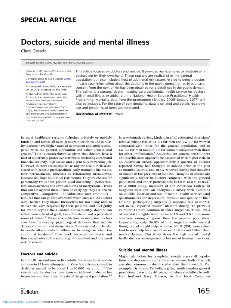 Doctors Suicide and Mental Illness | PDF | Mental Disorder | Suicide