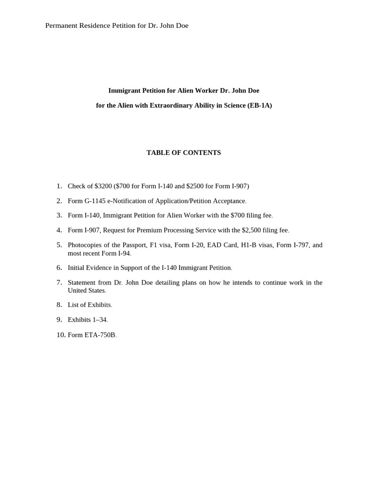 EB-1A Petition for Dr. John Doe | PDF | Biophysics | Science