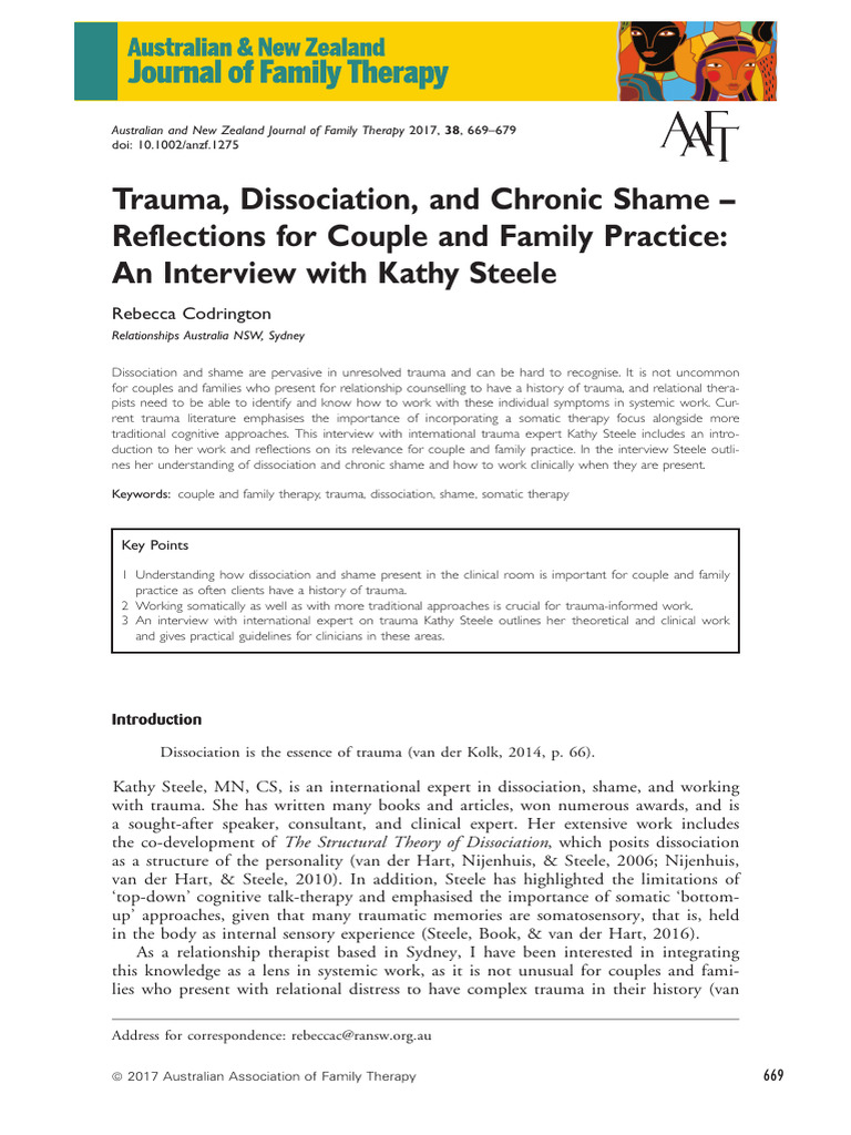 Trauma Dissociation and Chronic Pain | PDF | Psychological Trauma | Shame