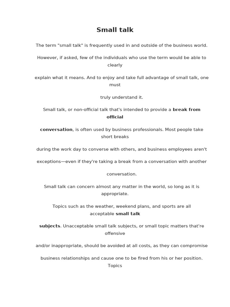 Understanding Small Talk in Business | PDF | Human Communication