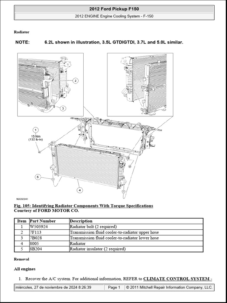 2012 Ford F-150 Radiator Removal Guide | PDF | Ford F Series | Air ...