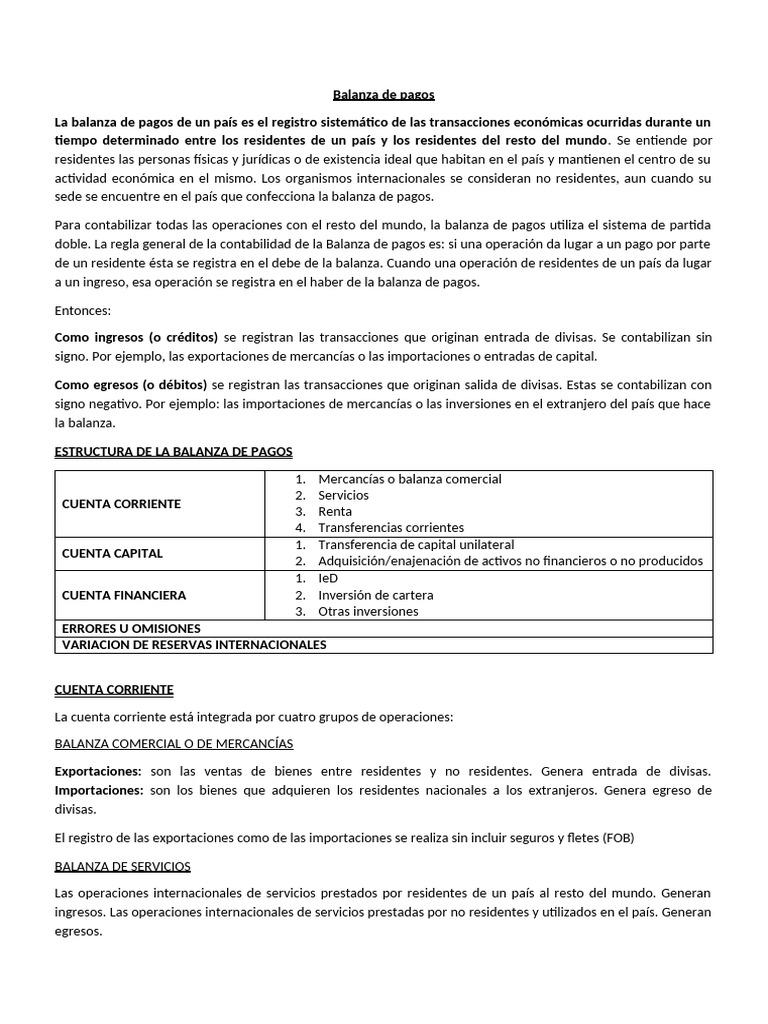 Estructura y Análisis de la Balanza de Pagos | PDF | Balance de pagos ...