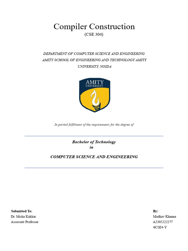 Compiler Construction Course Project | PDF