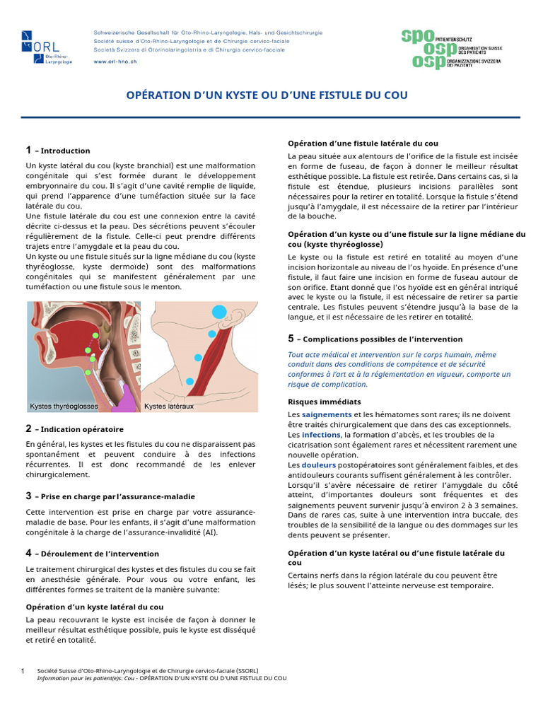 Opération kyste et fistule du cou PDF Cicatrice Cou — free download