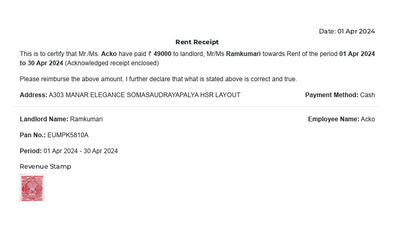 Rent Receipt Template for April 2024 | PDF