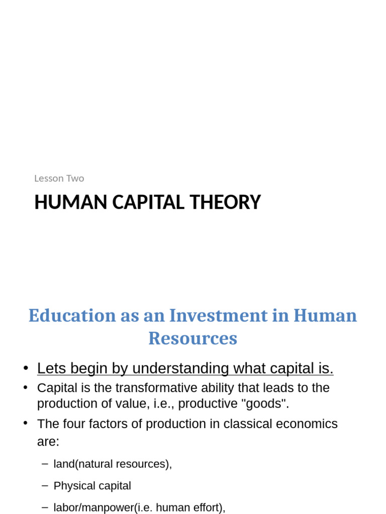 Human Capital: Education as Investment | PDF | Human Capital | Capital ...