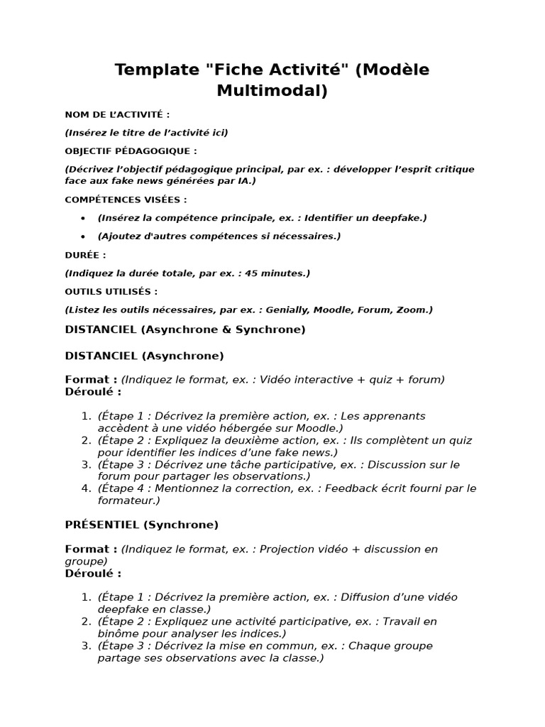 Modèle de Fiche d'Activité Pédagogique | PDF