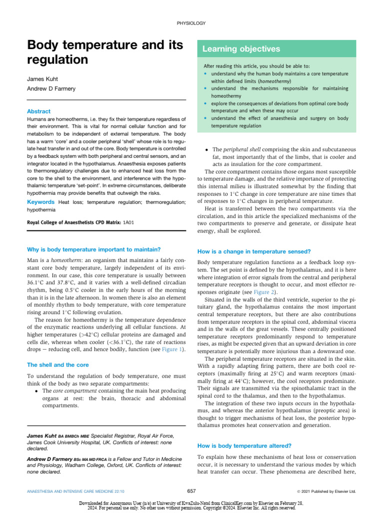 Temperature Regulation AICM 2021 | PDF | Thermoregulation | Physiology
