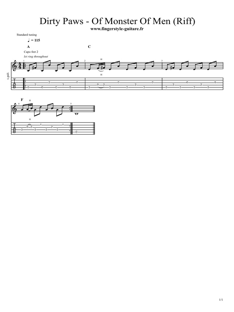 Dirty Paws Guitar Tab and Riff | PDF | String Instruments | European  Musical Instruments